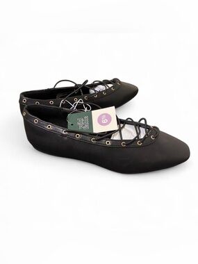 wild fable Black Lace-Up Pointed Ballet Flats
